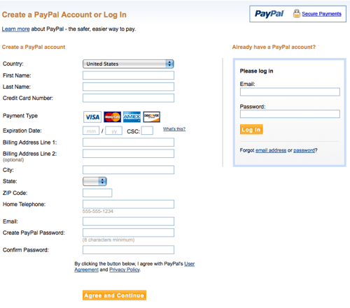 Giao diện đăng ký tài khoản Paypal trong quá trình hoàn thành tài khoản amazon