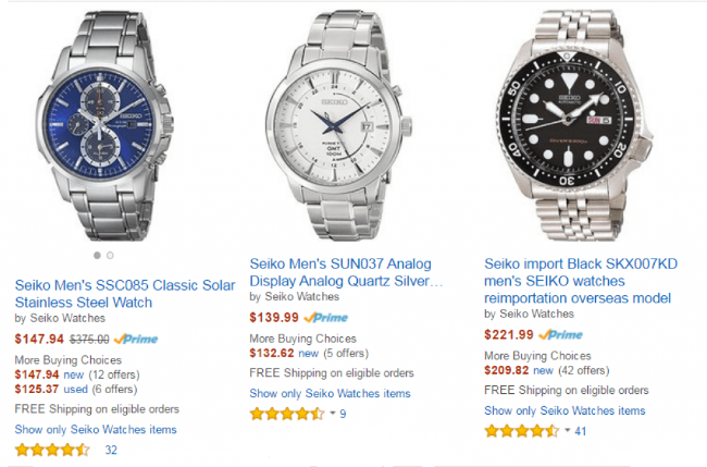 Tất cả các thương hiệu đồng hồ từ bình dân đến cao cấp đều có trên Amazon