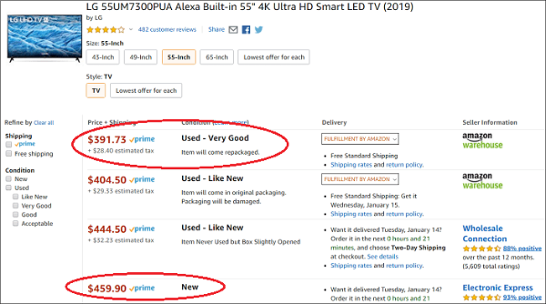 Amazon không chỉ bán đồ mới mà còn bán rất nhiều mặt hàng đã qua sử dụng chất lượng
