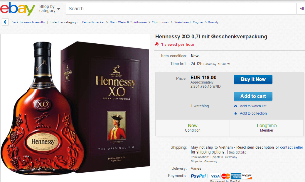 Muốn bán rượu trên eBay cần được phê duyệt trước trong mục chỉ định